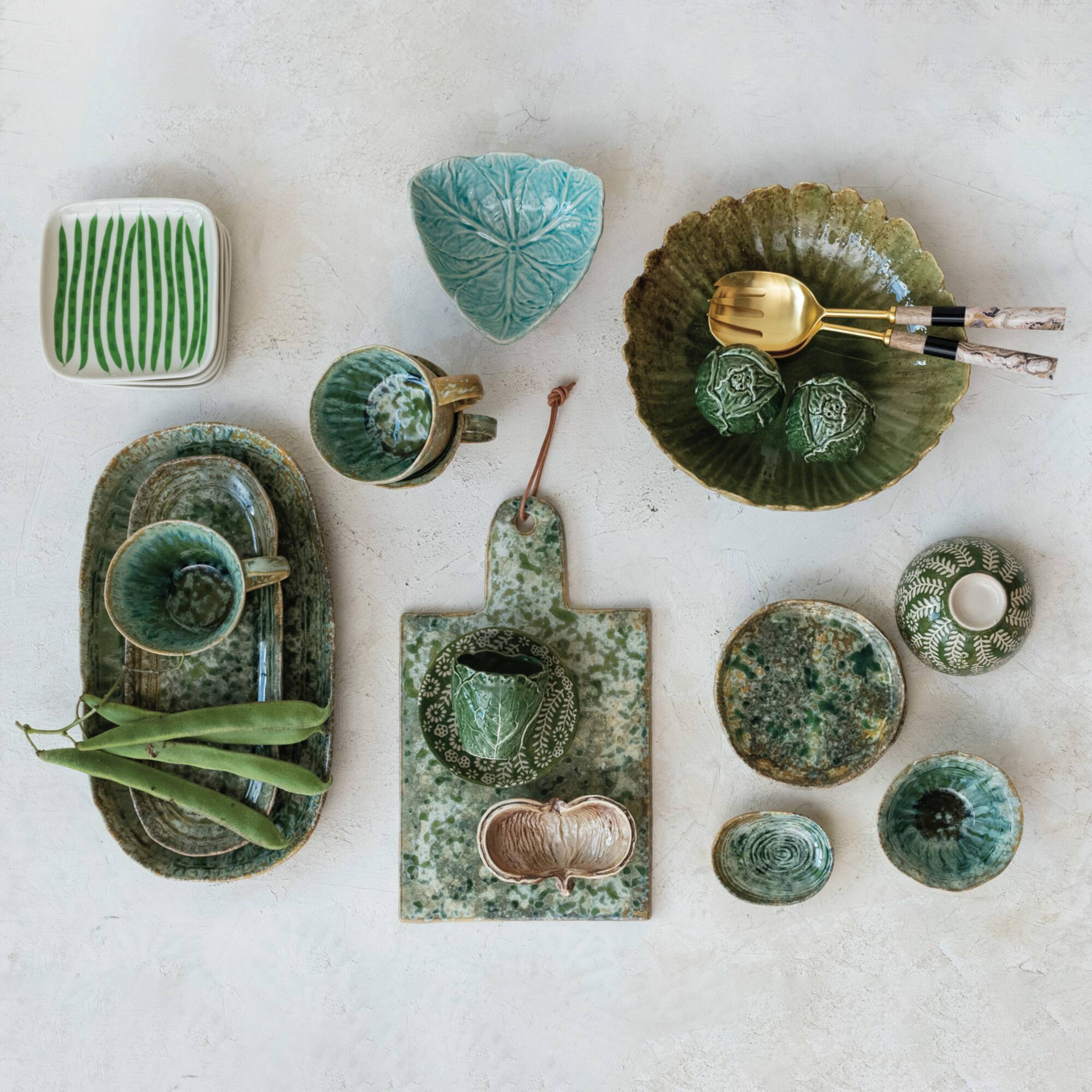 Hello Honey® 14.75" Green Stoneware Platters with Reactive Crackle Glaze, 6ct.